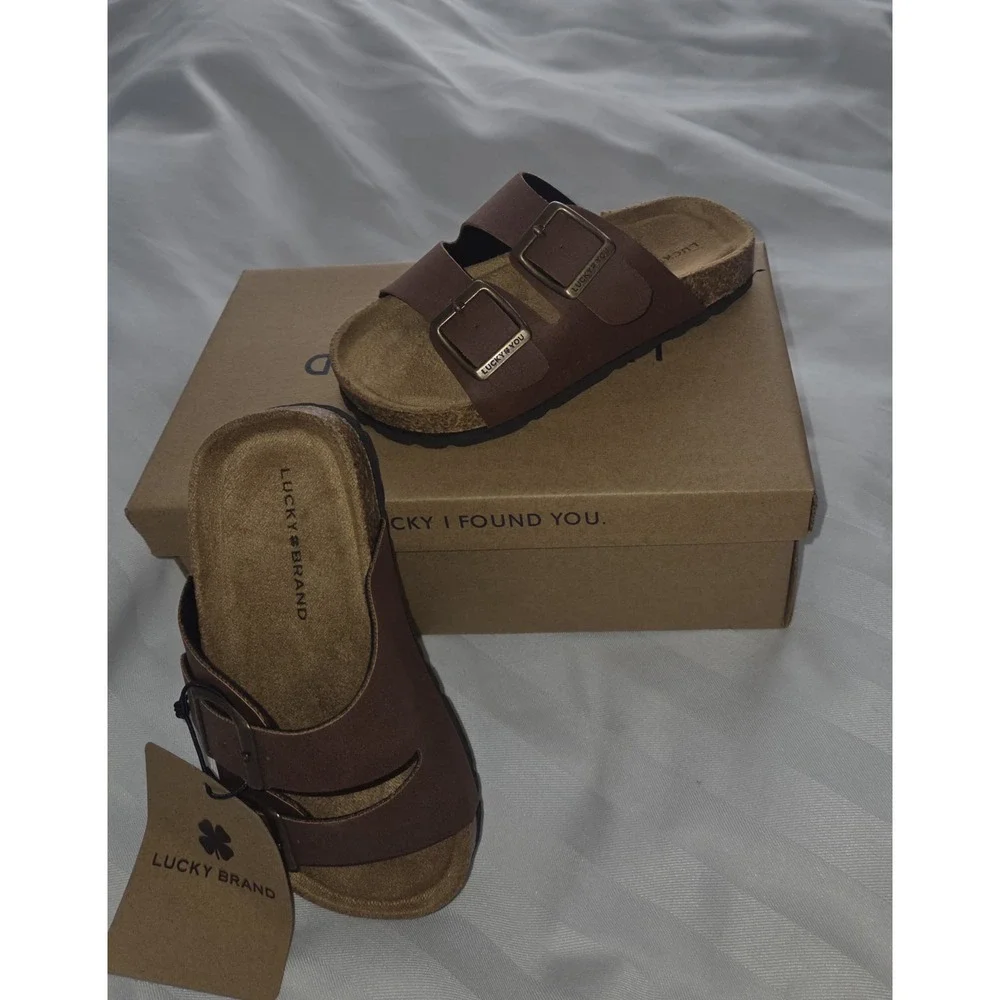 Lucky Brand Blanc Kids Brown Dual Strap Buckle‎ Slide Sandals Size 11